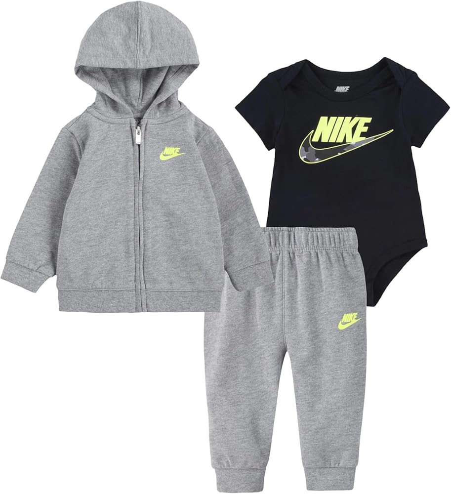 Nike Baby Boys Bodysuit, Full Zip Hoodie & Pants 3 Piece Set.