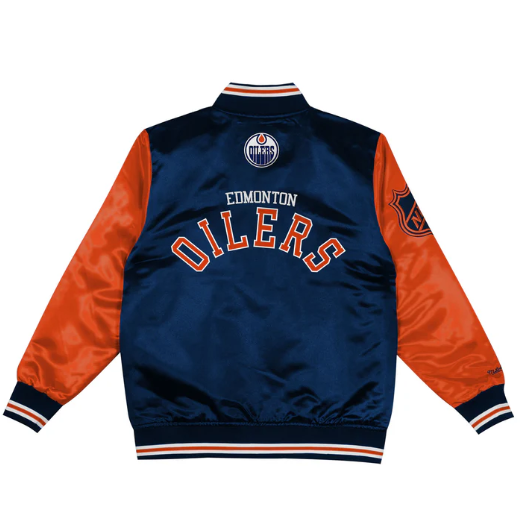 Edmonton Oilers Kids Mitchell & Ness Blue & Orange Prime Time Satin Jacket