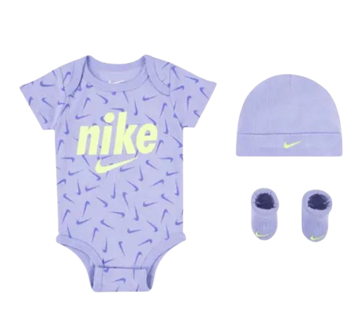Nike unisex-baby Hat, Bodysuit and Bootie Three Piece Set.