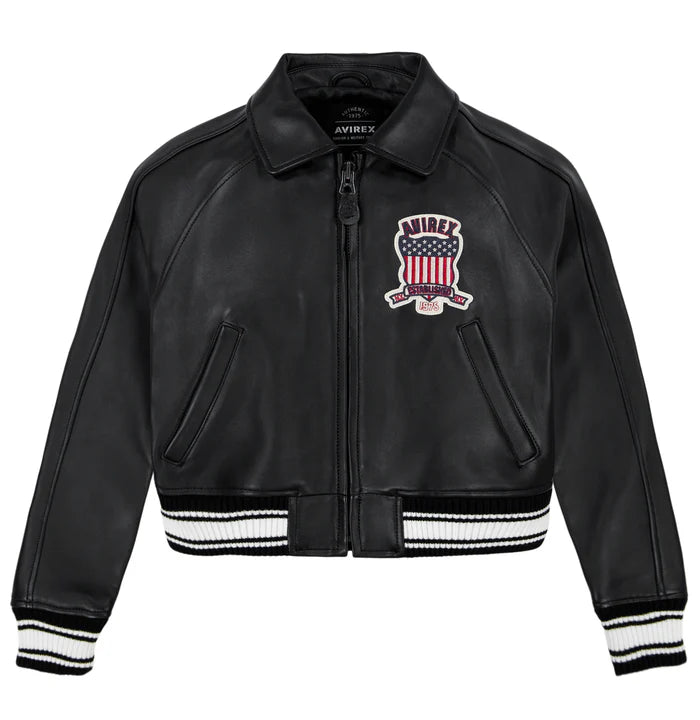 CROPPED AVIREX U.S.A. CLASSIC ICON LEATHER JACKET