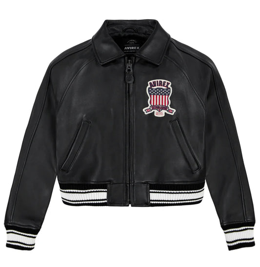 CROPPED AVIREX U.S.A. CLASSIC ICON LEATHER JACKET