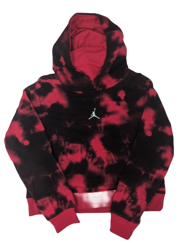 Kids Jordan Brand Reverse Tie-Dye Hoodie - Black - Red