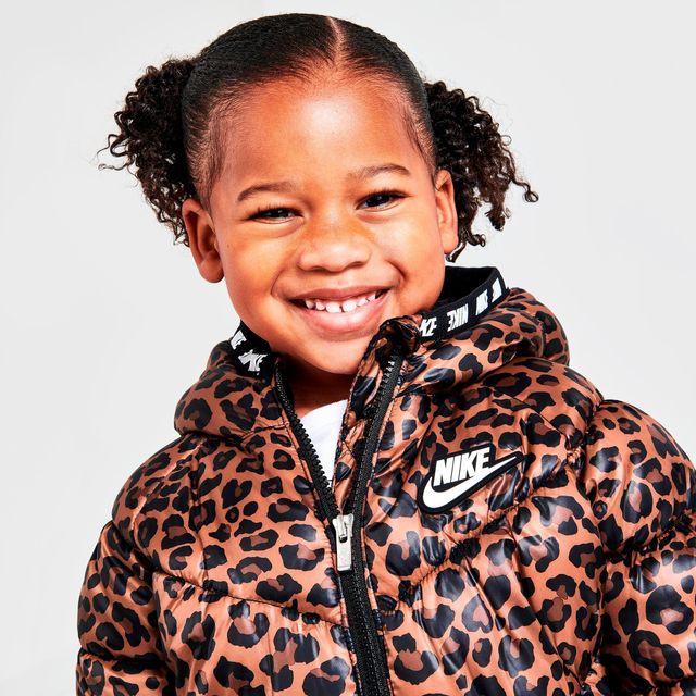 Nike Little Kids' Printed Hooded Puffer Jacket in Brown